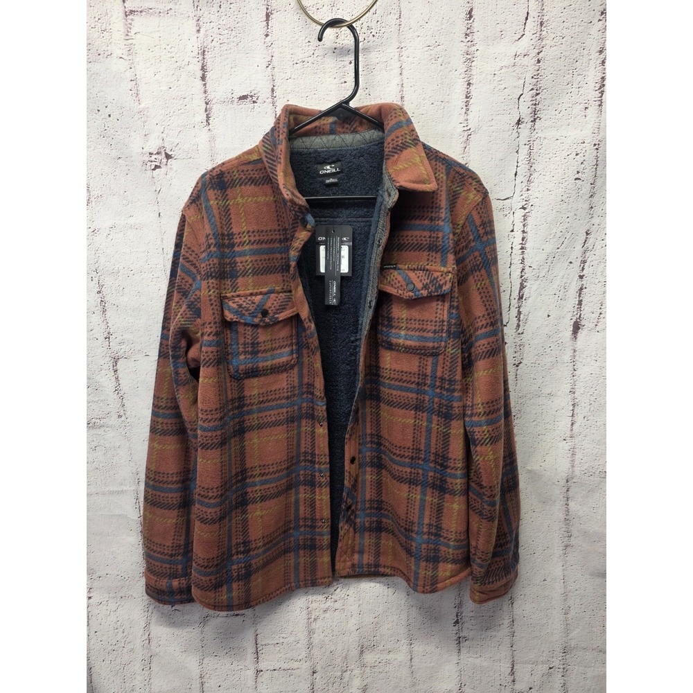 NEW O'Neill Mens Plaid 2 Chest Pocket Fleece Lined Standard Fit Spruce Shacket M